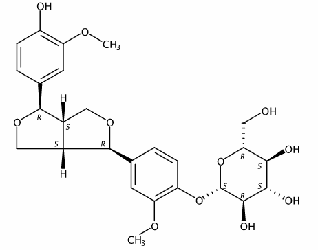 松脂醇-4-O-beta-D-吡喃葡萄糖苷 CAS號(hào)：41607-20-9 對(duì)照品